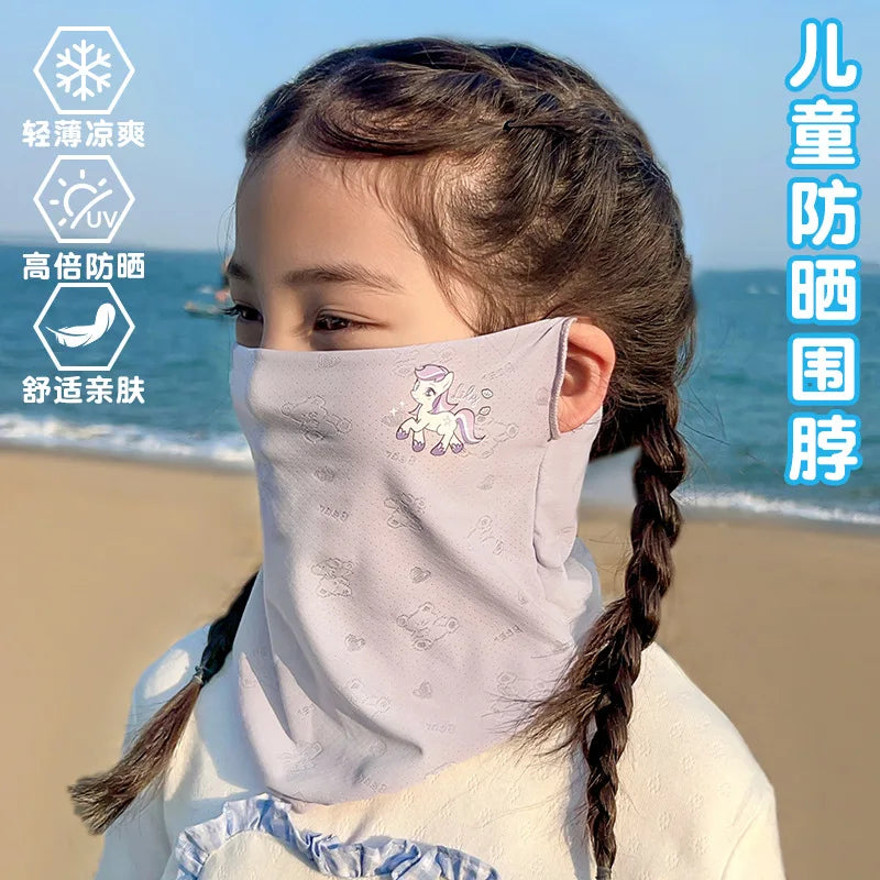 Melody Kuromi Sun Protection Face Mask Lightweight, Breathable Ice-Silk Sun Protection Mask for Students UV-Protective Mask Qme 5