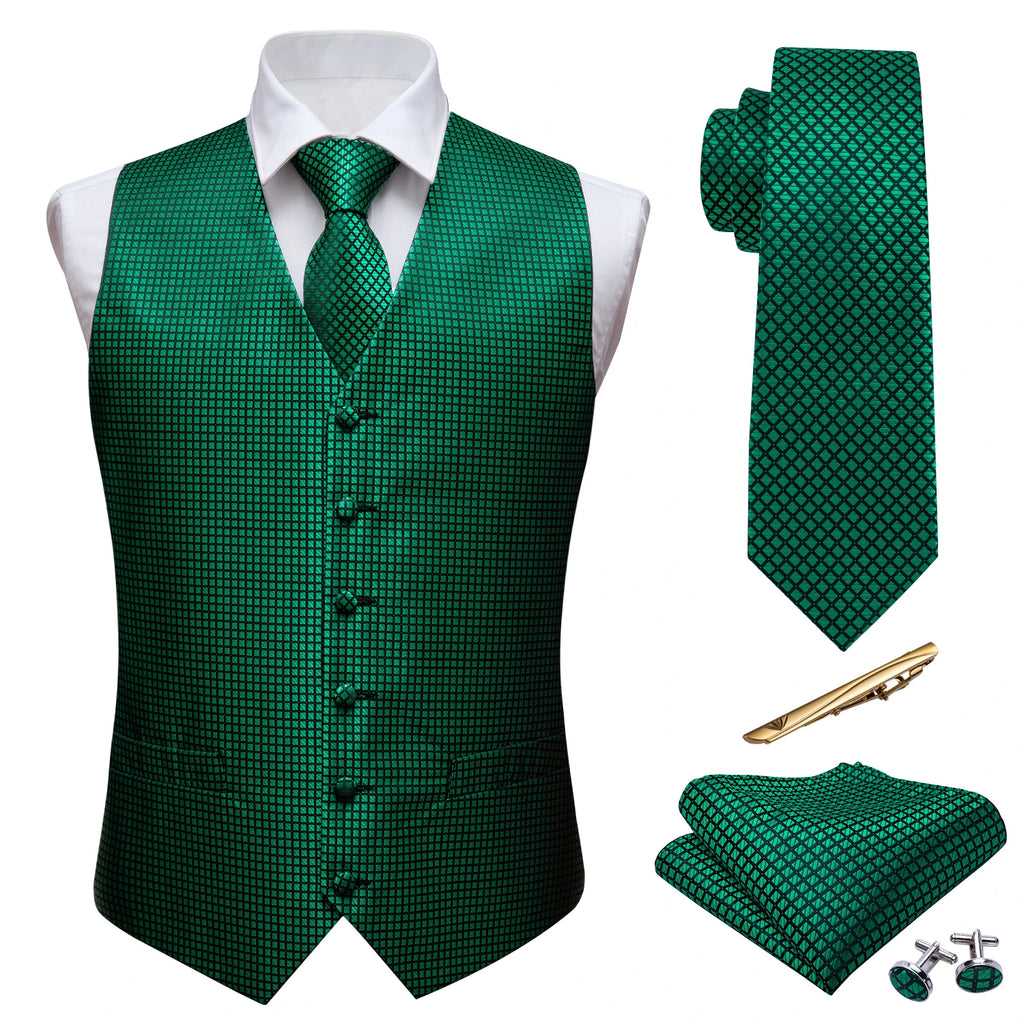 Men's Purple Green Vest & Tie Hanky Cufflinks Set – Formal Paisley Plaids Waistcoat for Weddings Events Party Gift Qme MJTZ2004 XXXL