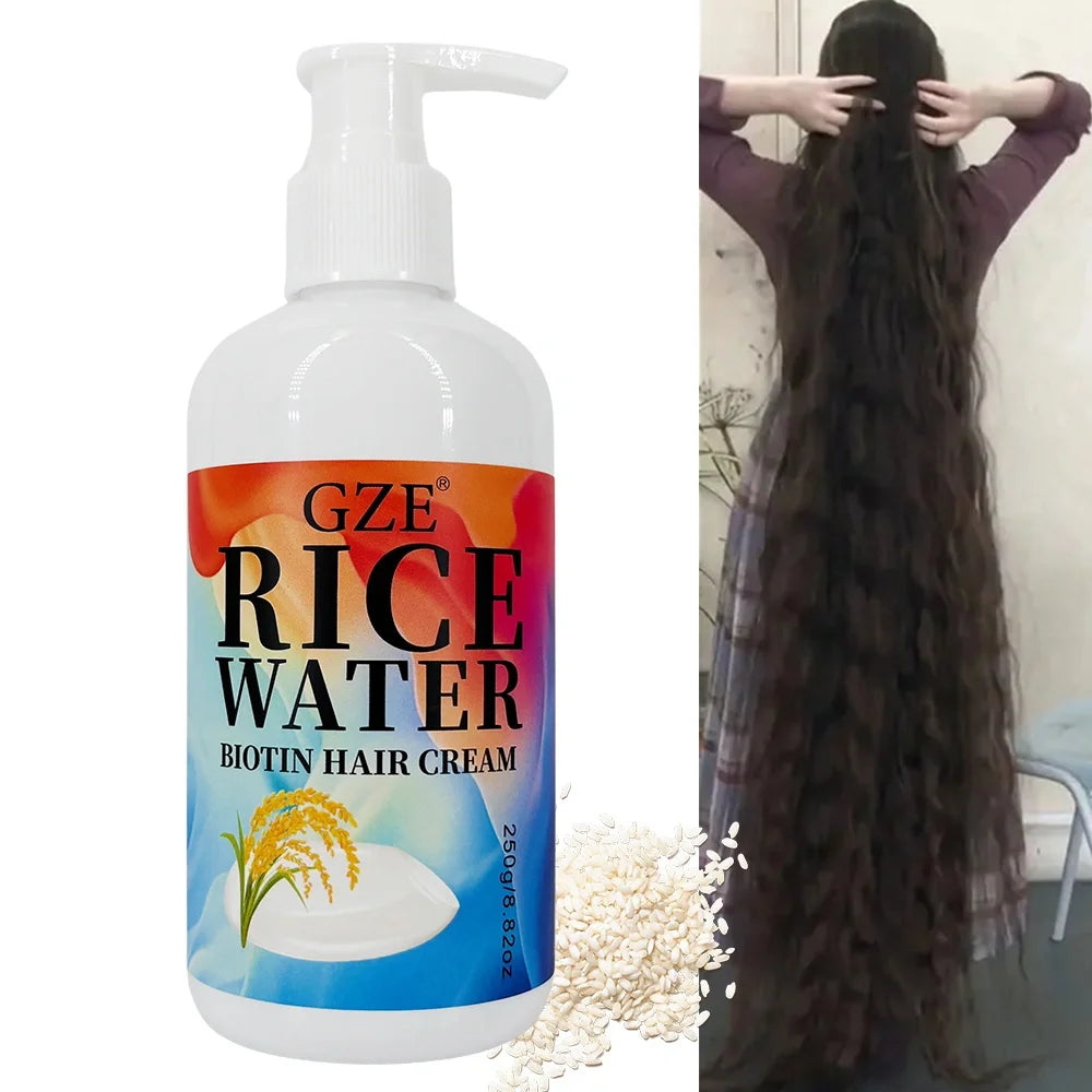 GZE Rice Water Biotin Hair Cream Strong Hair Deep Hydrating Moisturizing For All Hair Types Qme