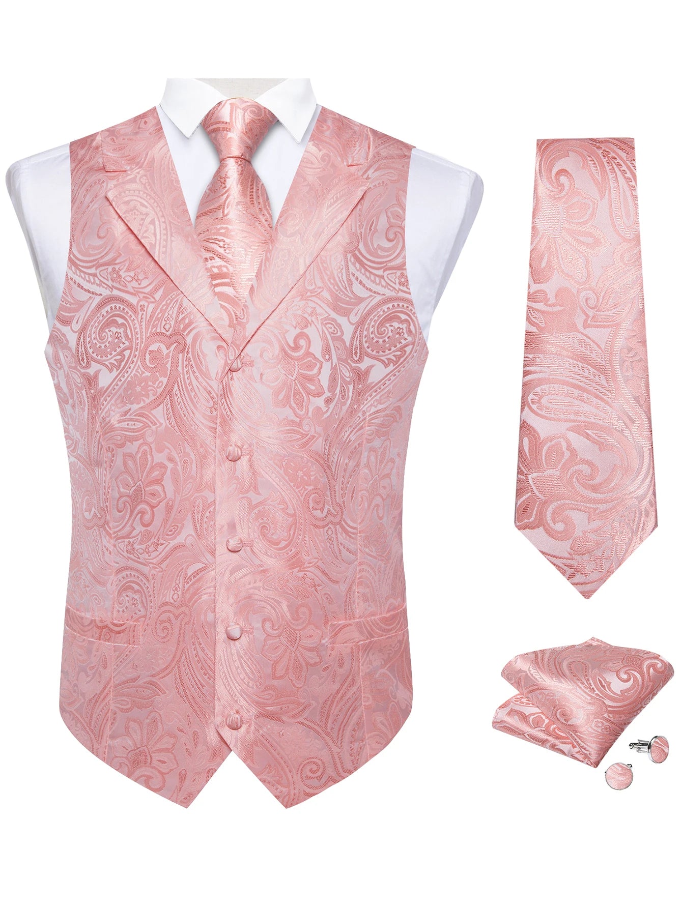 Men's Paisley Suit Vest & Tie Set – Formal Waistcoat with Necktie Pocket Square, Perfect for Weddings and Business Events Qme MJTZ0505 S