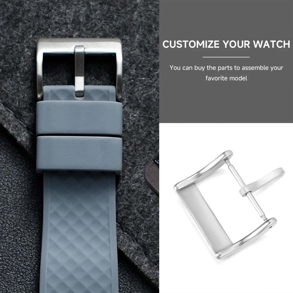 Watch Band Metal Buckle 16 18 20 22 24mm Strap Solid Square Button Silver Black Rose Gold Stainless Steel Matte Polished Clasp Qme