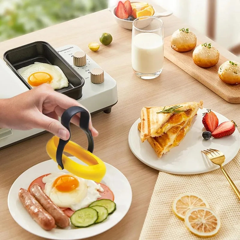 1pc Silicone Egg Ring Non-stick Mold 3-in-1 Flip Easy Egg Making Tool with Handle Leak-free Egg Ring Kitchen Tools Qme