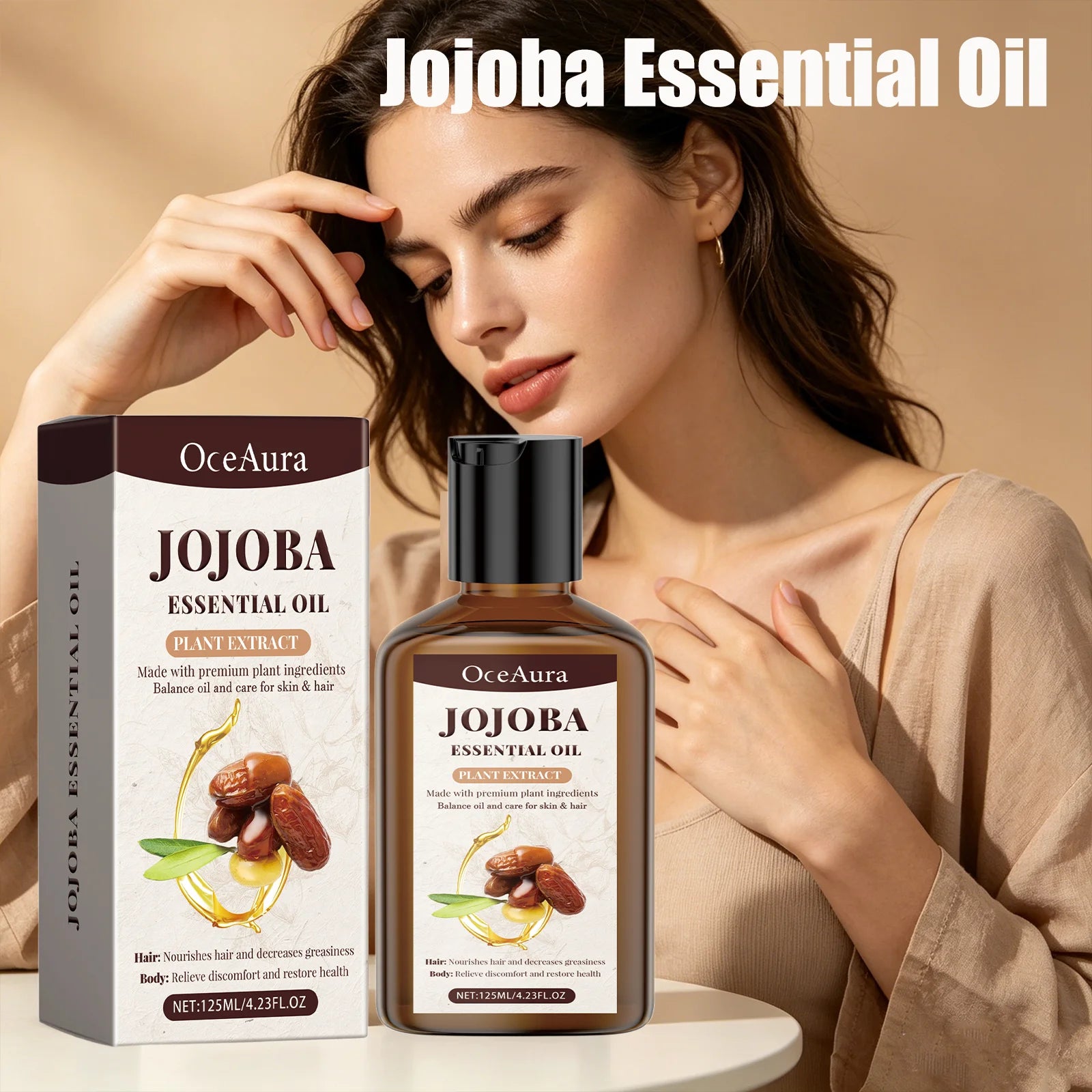 OceAura Jojoba Essential Oil for Hair & Body Deep Moisturizing Nourishing Soothing Redness Itching Relieving Hair Body Care Oil Qme