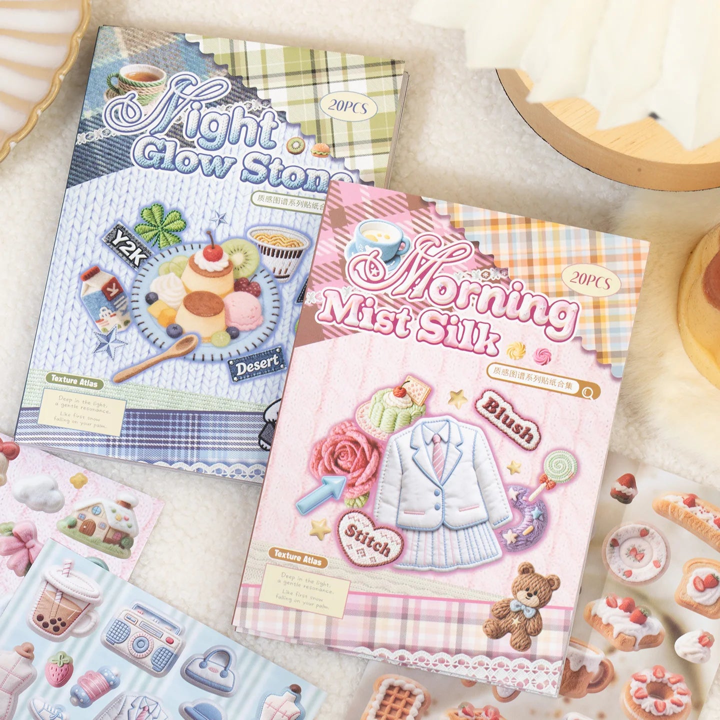 TIANZI 20/40 Sheets Kawaii Japanese Texture Pattern Die Cutting Sticker Book DIY Aesthetic Scrapbooking Stationery Decoration Qme D-40 Sheets