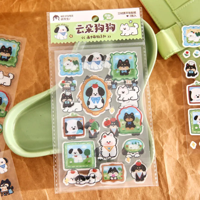 TIANZI Cute Pet Themed 3D Hand Account Dropping Adhesive Flat Stickers Pack 3/12 Pcs Aesthetic Decorative Stationery Supplies Qme