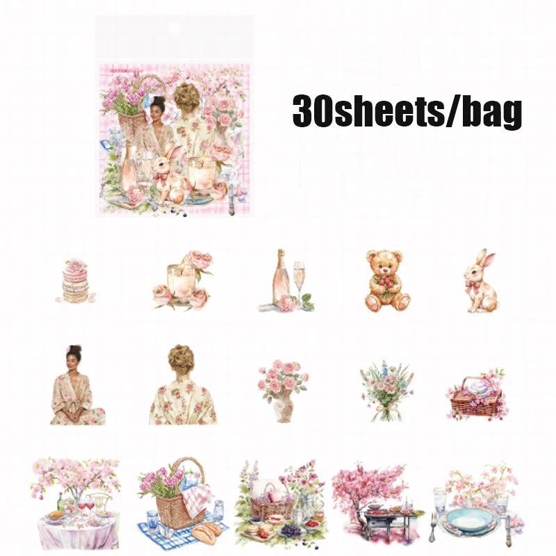 30 Sheets/Pack Cute Girls Daily Life Stickers for Journal Scrapbooking DIY Notebook Decoration Office School Stationery Craft Qme 3