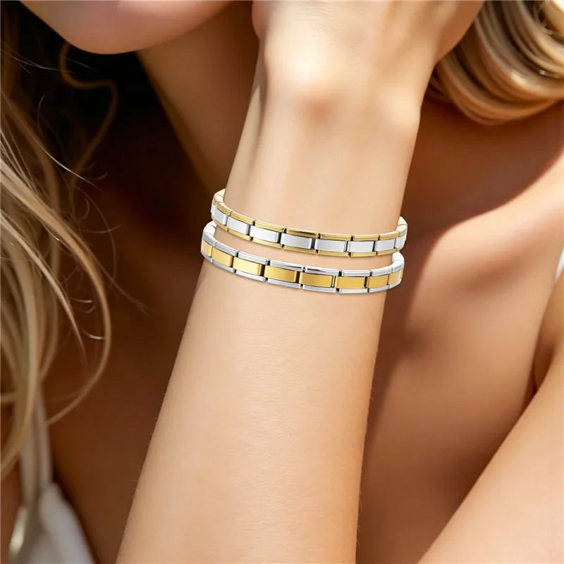 New Simple Fashion Elastic Italian Charm Link Chain Stainless Steel Bracelet for Men Women Metal Bangle on Hand DIY Jewelry Gift Qme