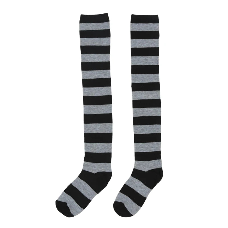 Women Striped Stockings Over Knee Length JK Long Socks Ladies Girls Qme A4 One Size