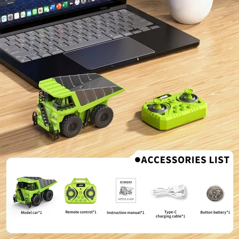 Bluetooth Remote Control Crane And Forklift two-in-one Desktop Mini Alloy Toy Car Model With Trailer Christmas Gift In Color Box Qme Green-dump-truck
