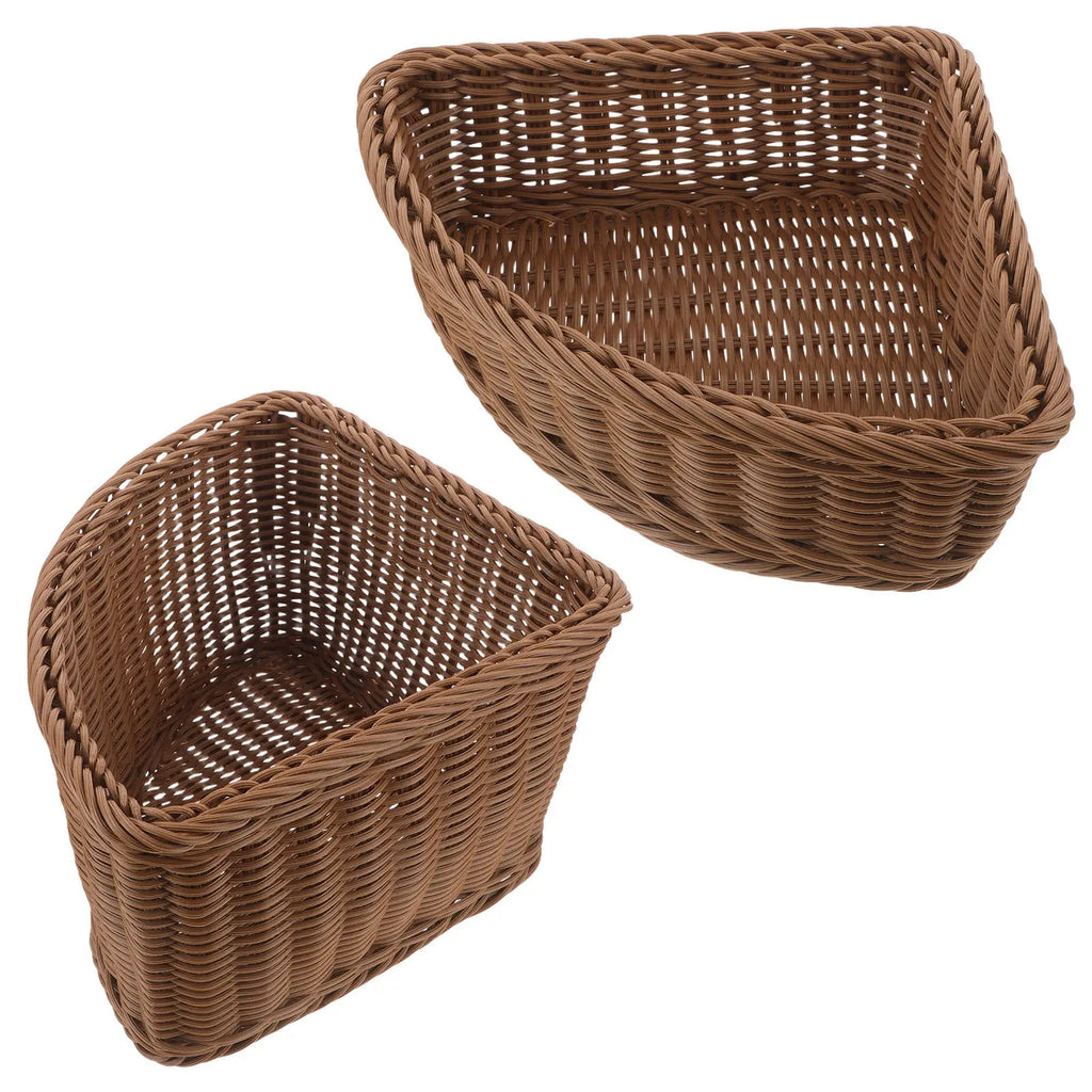2Pcs Corner Storage Basket Half Circle 10 Inch Imitation Rattan Woven Tray Wardrobe Organizer Side Table Organizer Basket Qme