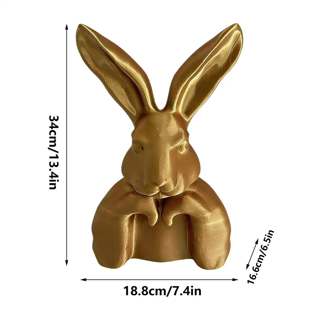 Bunny Figurines 3D Printed Decorative Sculpture Gold Decor Home Qme