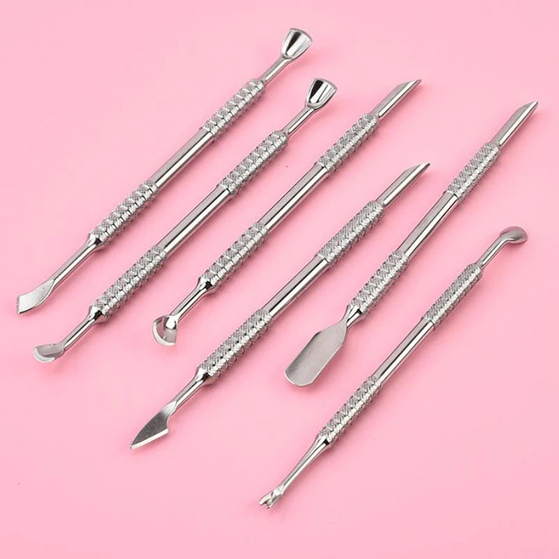 Stainless Steel Cuticle Pusher Dual Sided Shaped Double Ended Ingrown Qme