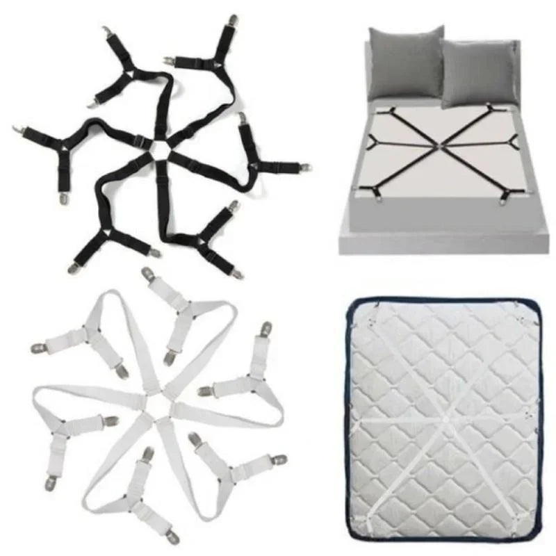12 Clips Adjustable Elastic Bed Sheet Holder Mattress Clip Fasteners Cover Blankets Non-Slip Fixing Strap Grippers Black/White Qme