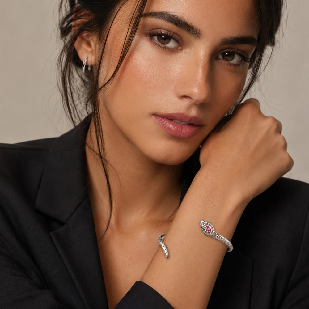 Bangles Snake Europe Style Fine Jewelry For Women Spring Brand New Bohemia Gift In Blackened 925 Sterling Silver Qme