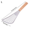Stainless Steel Slotted Turner Fish Frying Shovel With Wooden Handle Fan-shaped Shovel Household High-temperature Frying Shovel Qme L