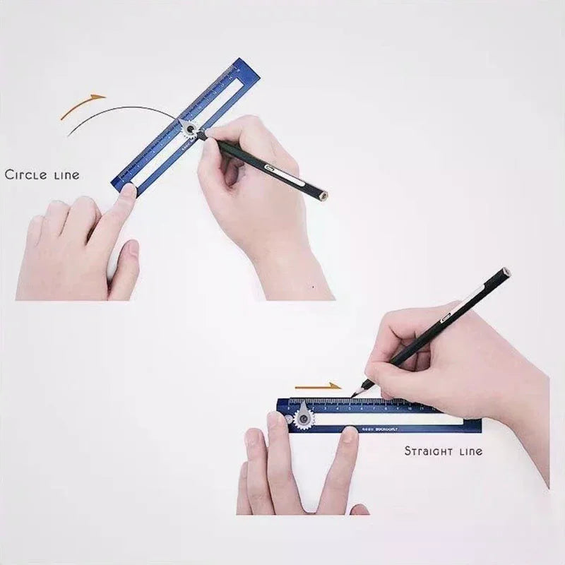 2-in-1 Multifunctional Compass Drawing Ruler Straightedge Geometric Qme