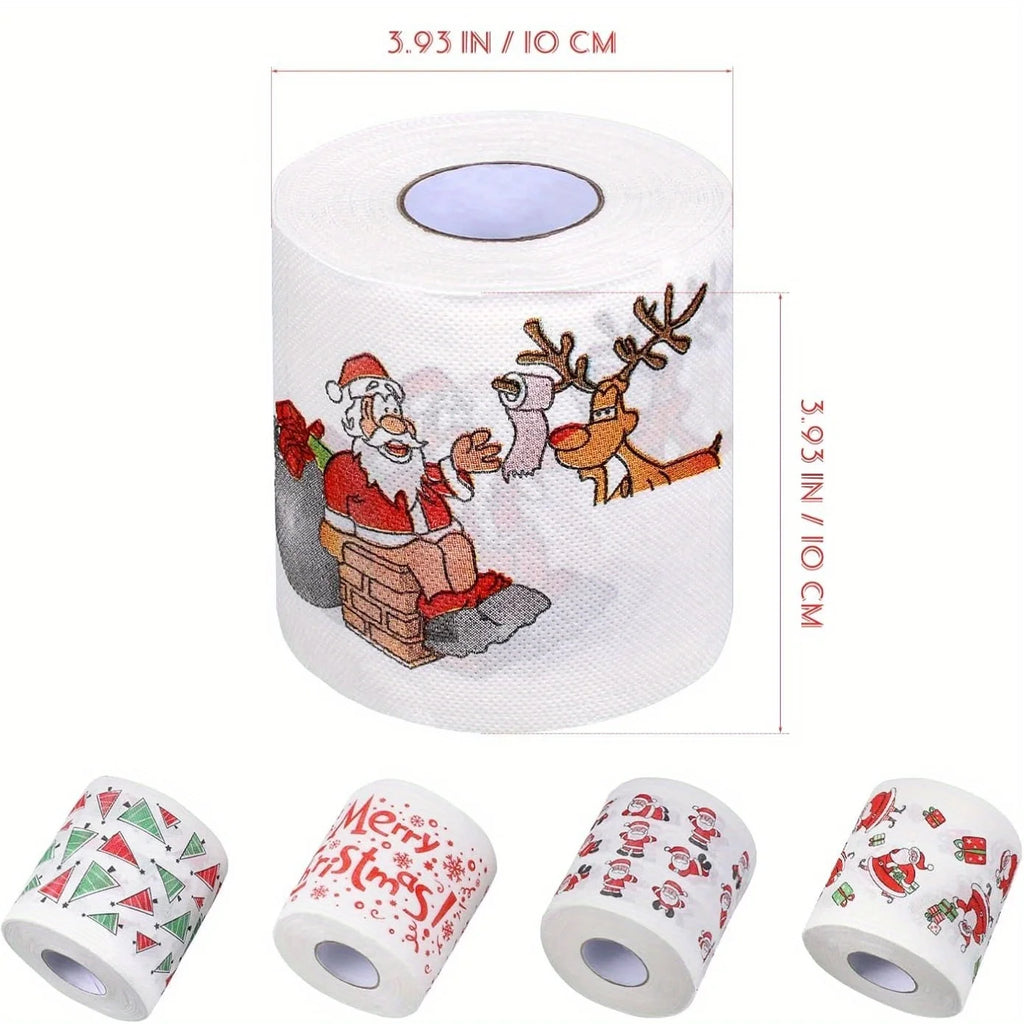Christmas Festive Toilet Paper - 2 Layers, Unscented, with Santa and Reindeer Patterns - Perfect for Holiday Home Decorations, C Qme