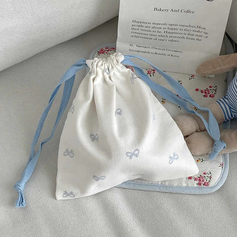 Makeup Bag Underwear Clothing Portable Organizer Cute Pink Bowknot Qme blue-S