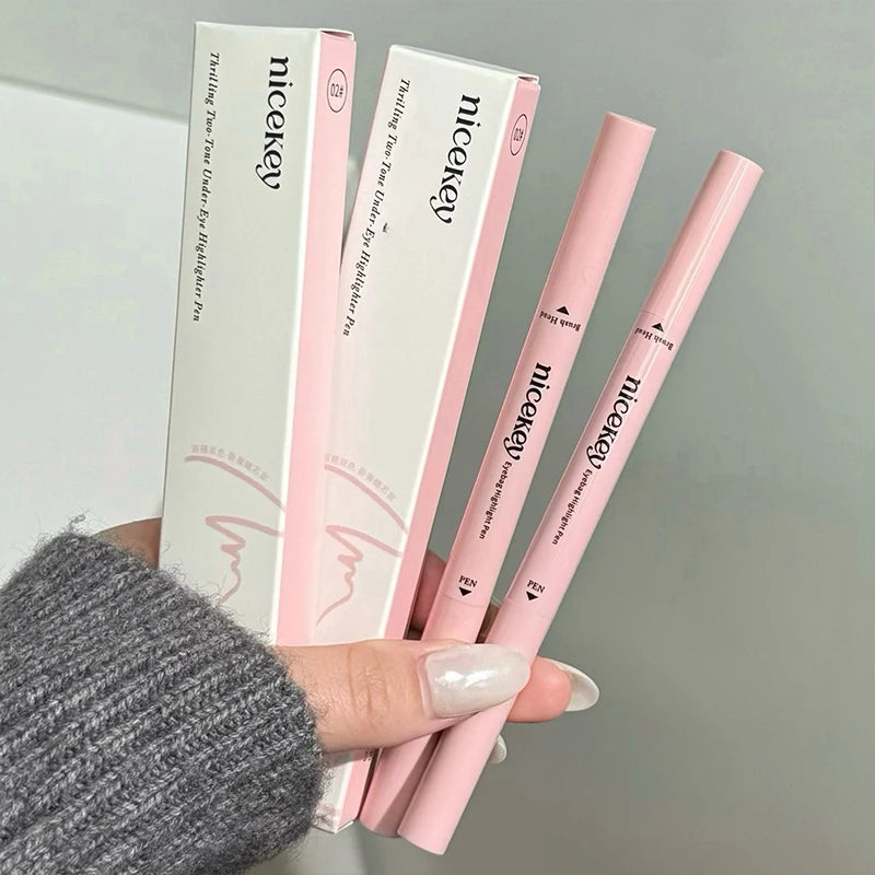 NICEKEY Two-tone Paste Lying Silkworm Pen Under Eye Liner Brighten Shadow Pencil Makeup Nude Pink Beige Eyeliner Pen Contouring Qme