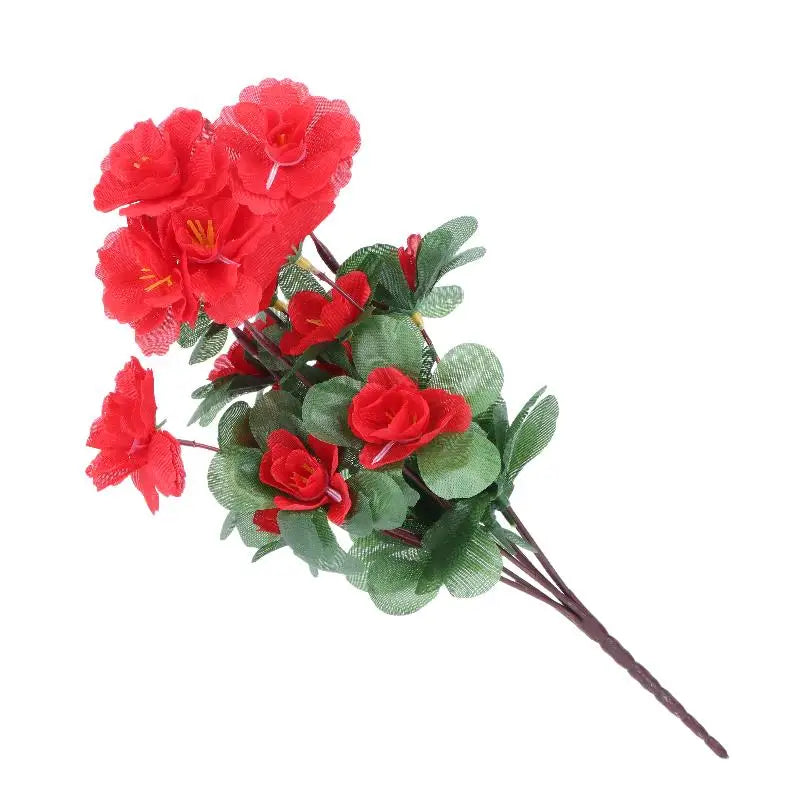 Artificial Azalea Flowers Bouquet Fake Rhododendron Outdoor Garden Qme Red