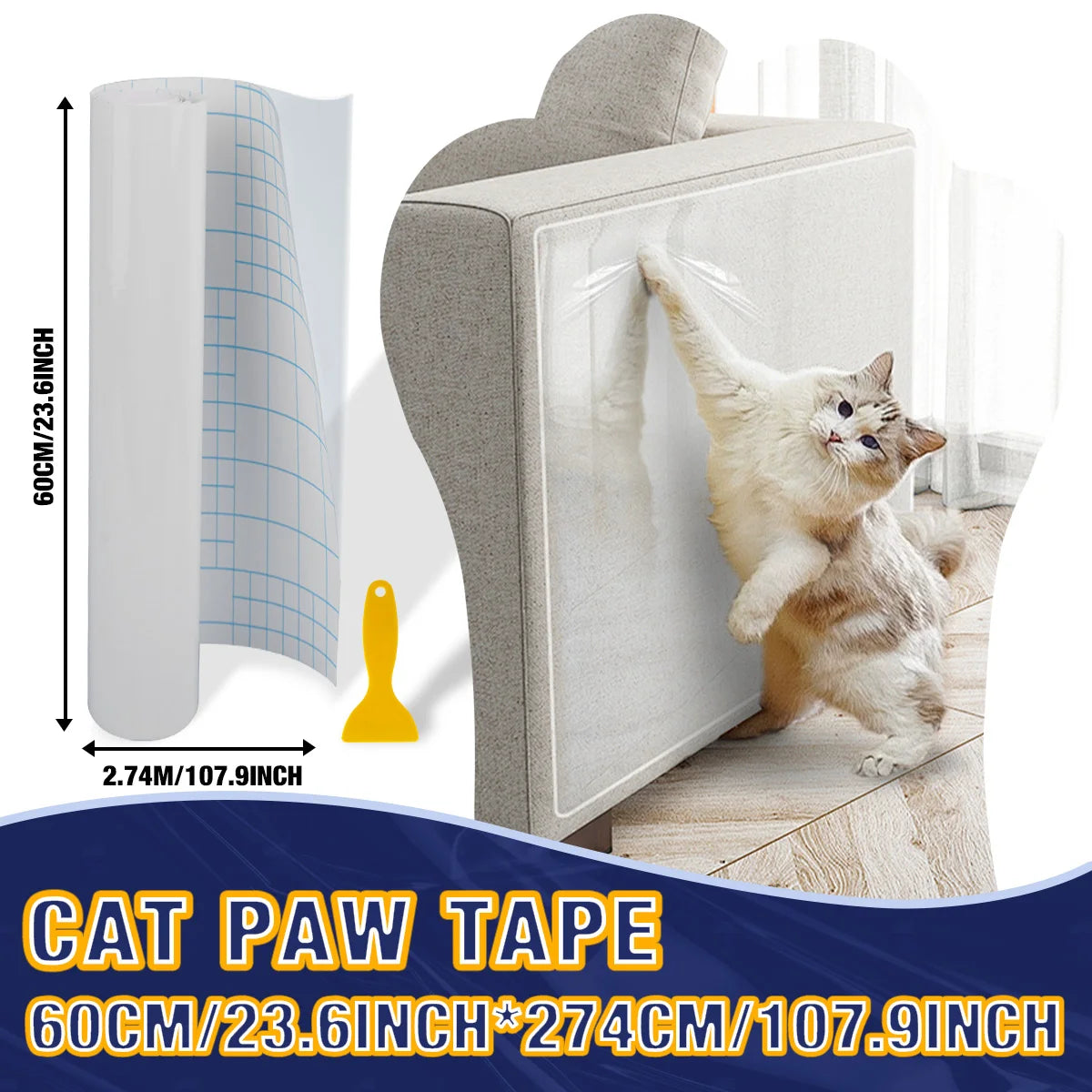 Cat Scratch Deterrent Tape Furniture Protectors From Cats Transparent Self-Adhesive Pet Training Tape for Sofa Furniture Sticker Qme 60cmX274cm