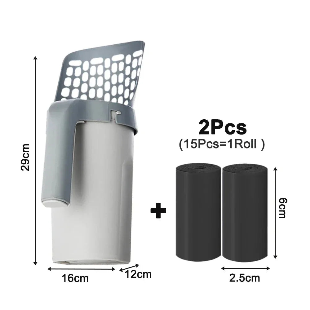 Cat Litter Shovel Scoop with Refill Bag For Pet Filter Clean Toilet Garbage Picker Cat Supplies Cat Litter Box Self Cleaning Qme With2rollsgarb