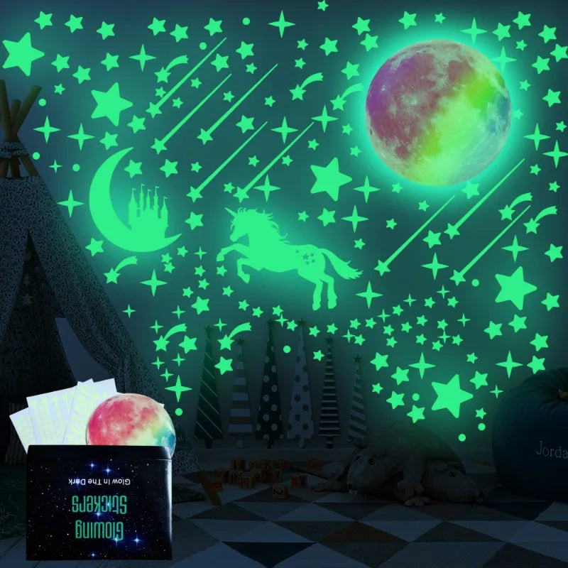 Rainbow Moon Glowing Unicorn Luminous Star Castle Fluorescent Cartoon Qme