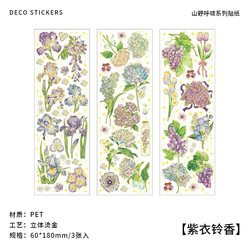 3 pcs Bronzing Flowers Stickers aesthetic Diy Stickers Aesthetic Scrapbooking Journal Deco Album Deco DIY Diary Stationery Qme 4
