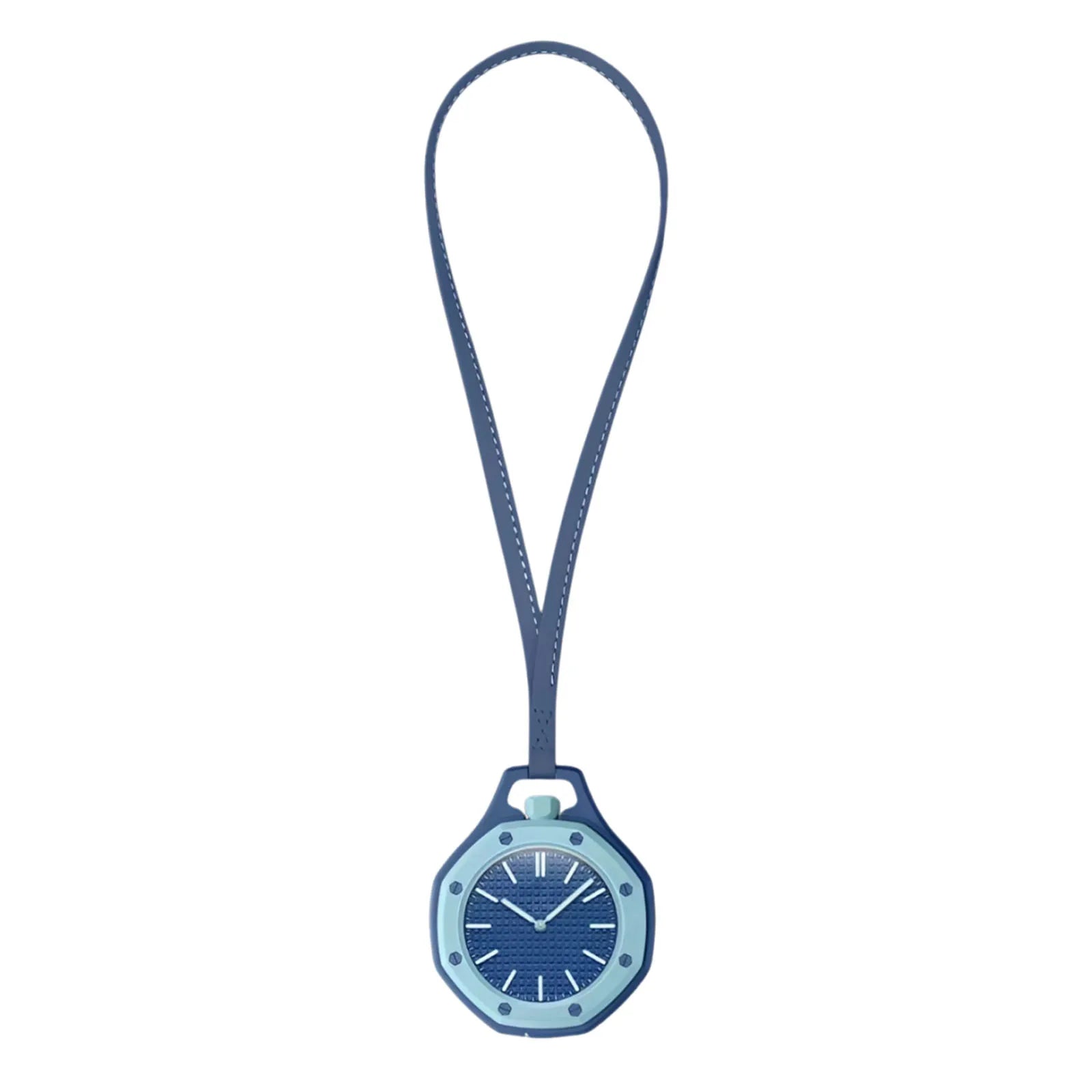 Octagonal Pocket Watch Necklace with PU Leather Lanyard Casual Hanging Watch Quartz Movement Candy Color Fashion Pendant Watches Qme Light Blue