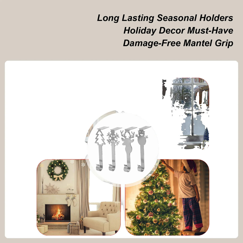 Stocking Holders For Mantle Non-Slip Heavy Duty Christmas Hooks 4 Pieces Garland Hanger Stocking Holders For Home Window Counter Qme