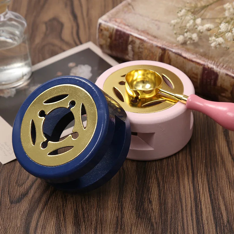 Retro Solid Wood Sealing Wax Burner Sealing Wax Melting Pot Wax Seal Holder Spoon Wax Heater Furnace Stove DIY Craft Supplies Qme