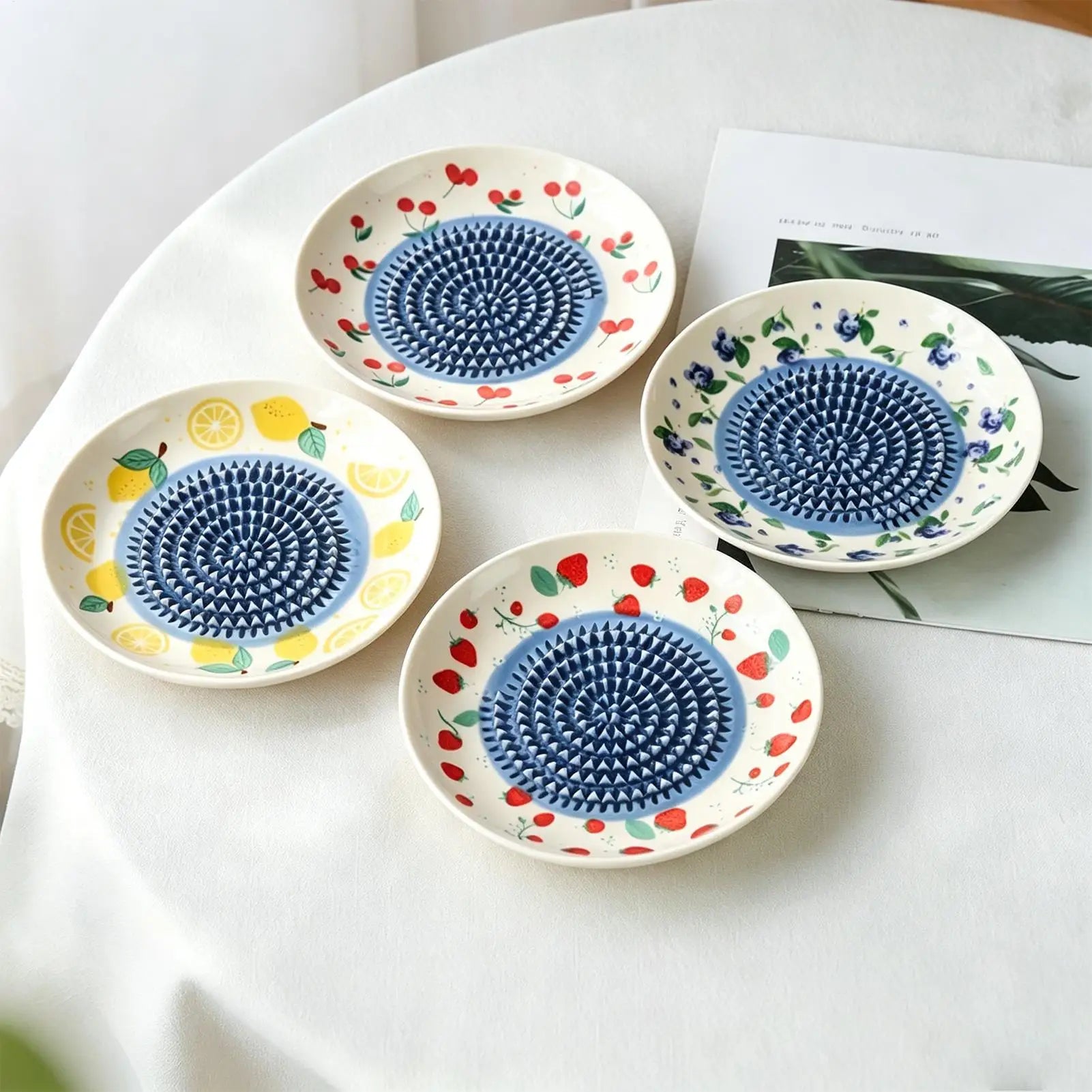 Grater Plate Ceramic Manual Round Fruit Patterns Bowl Garlic Grating Dish For Ginger Cheese Tomato Strawberry Fruit Vegetable Qme