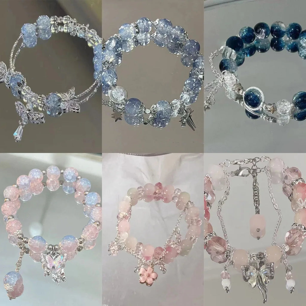 Wave Bracelet with Fairy-like Butterflies, Suitable for Women and Girls and Students Beaded Bracelet Girl Party Jewelry Gift Qme