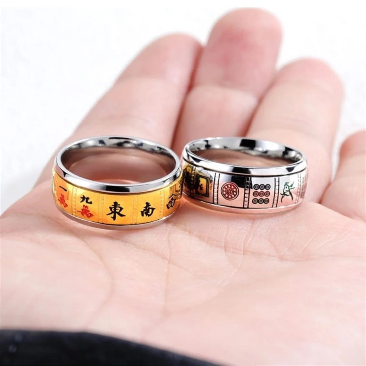 Anxiety Ring For Men Chinese Character Mahjong Stainless Steel Rotatable Spinning Spinner Ring Homme Gift Party Finger Jewelry Qme