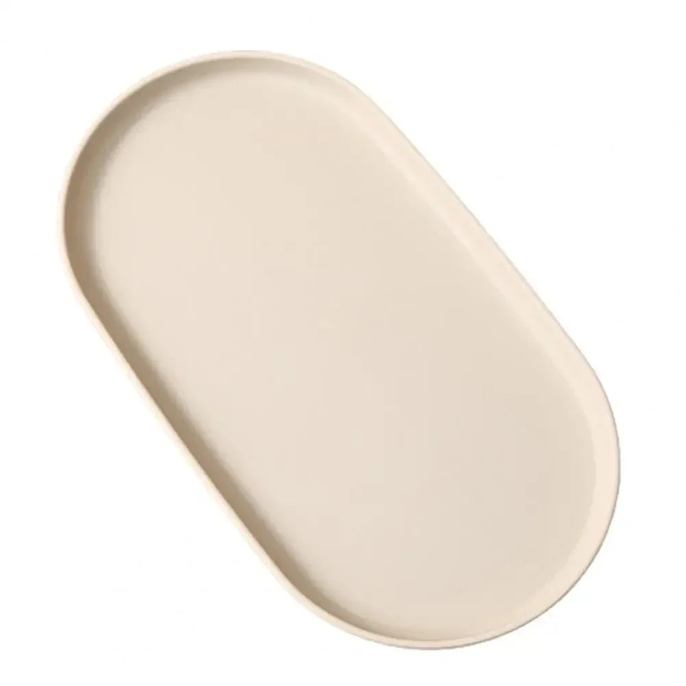 Fruit Plate Dessert Tray Stackable Oval Food Serving Tray Free Bone Dish Snack Plate Reusable Smooth Edge Food Plate for Kitchen Qme 1pc Beige