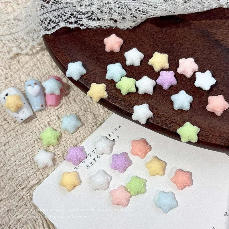 Candy Color Frosted Heart & Star Nail Charms, Sugar Texture Resin Rhinestones, Flat Back 3D Nail Art Decoration for DIY Manicure Qme