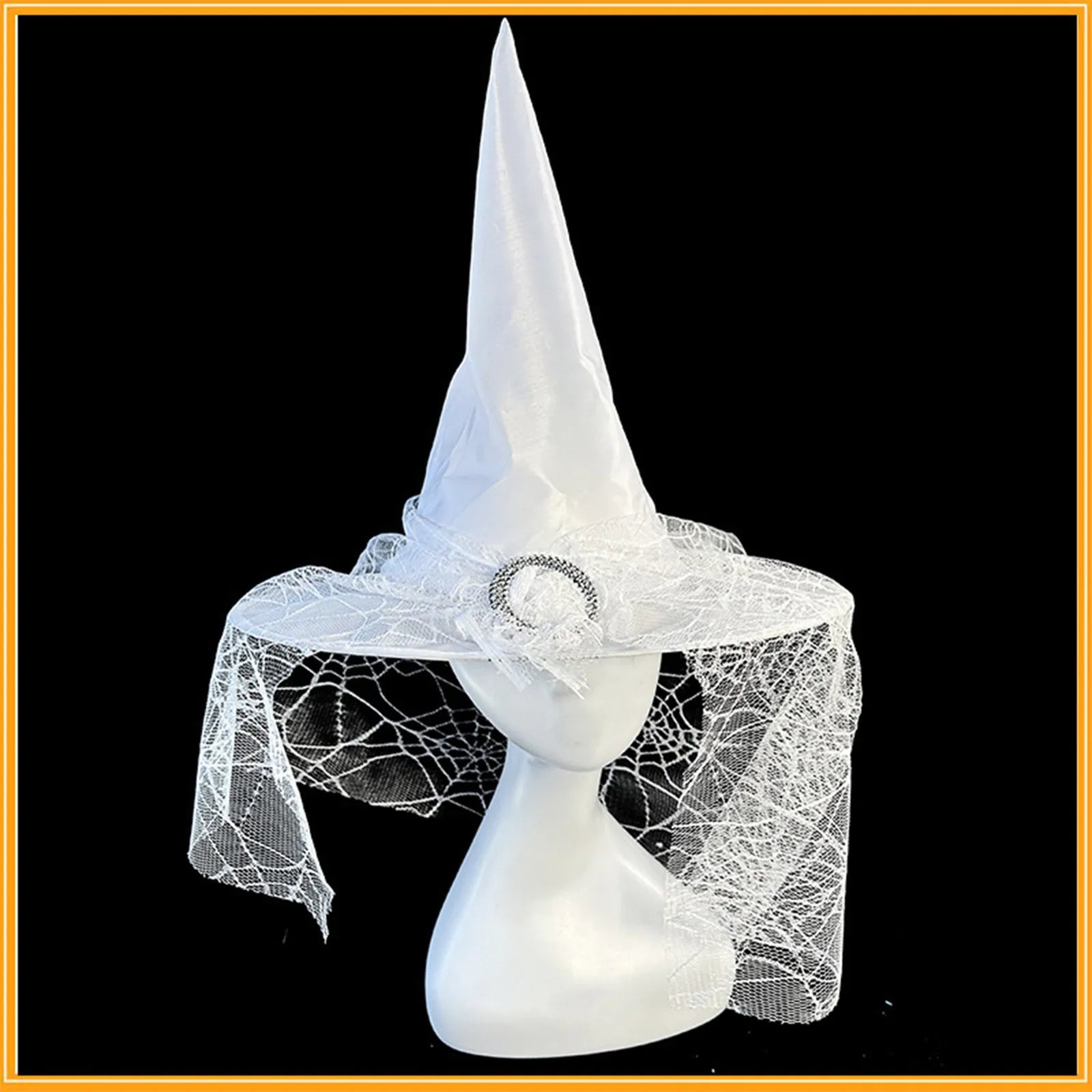 White Witch Hat with Veil Adult Halloween Party Cosplay Wizard Hat Girls Princess Dress Up Costume Accessory Performance Props Qme