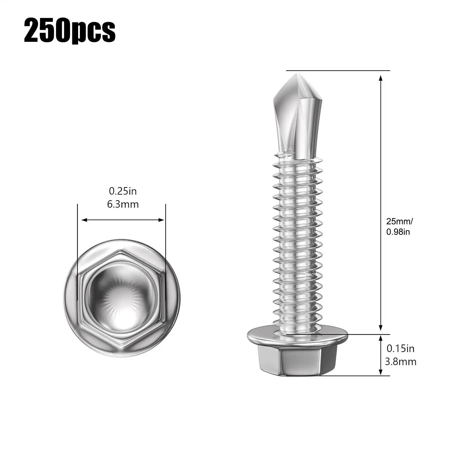 Metal Self Tapping Screws 250 Pieces Stainless Steel Hex Self Drilling Screws For Metal For Adults Technician Mechanic Repair Qme