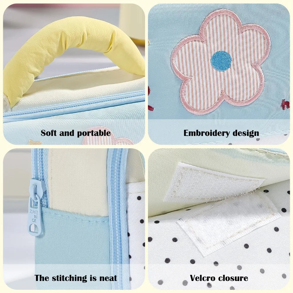 Cute Polka Dot Pencil Box Soft Handle Multi Pocket Stationery Bag Qme