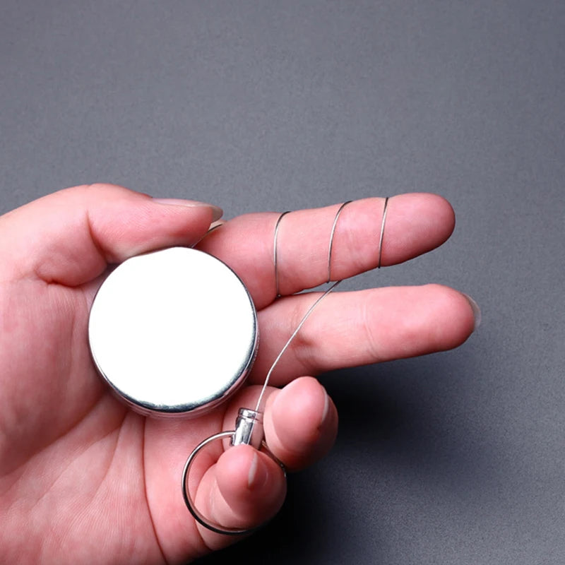 Rope Elastic Key Ring Retractable Metal Wire Keychain Pull Badge Reel Qme