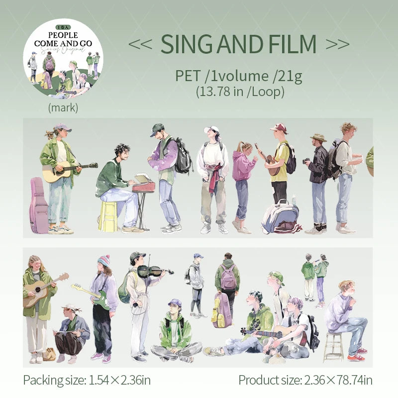 1 Roll Pedestrian PET Seamless Scene Washi Tape for DIY Scrapbooking Journal Collage Material Phone Case Notebook Decoration Qme 6