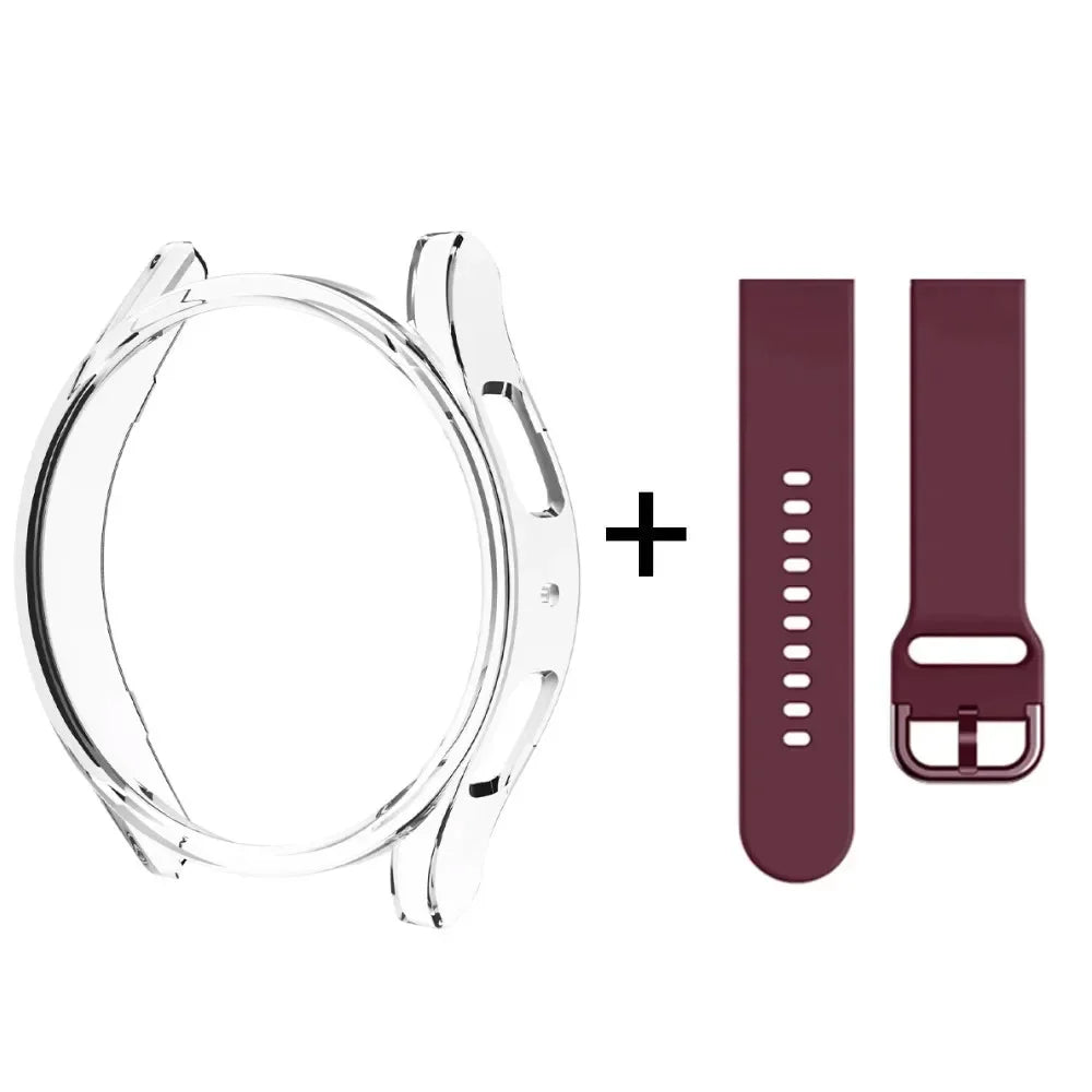 Strap+Case for Samsung Galaxy Watch 6/5/4 40mm 44mm PC Hollow Bumper for Galaxy Watch 4/6 Classic 42mm 46mm 43mm 47mm Band+Cover Qme Tr-WineR Galaxy Watch 4 44mm