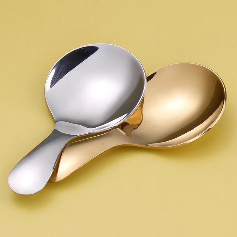 Cute Stainless Steel Spoon Short Handle Gold Ice Cream Tea Coffee Qme