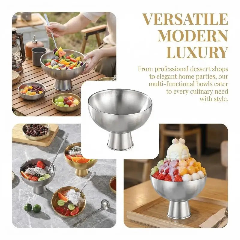 Ice Cream Bowl Food Grade Stainless Steel Salad Cup Dessert Gold Qme
