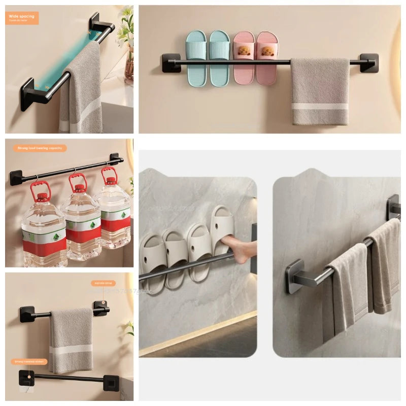 Wall Mounted Towel Rack Bathroom Storage Rack No Drilling Bathroom Horizontal Bar Towel Rack Kitchen Bathroom Accessories Qme
