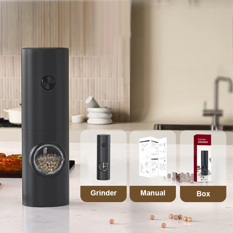 Electric Pepper Powder Grinder USB Rechargeable Salt Adjustable Qme Battery Black