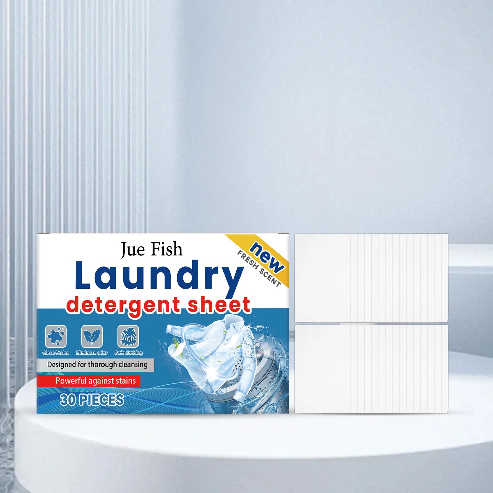 Jue Fish Laundry Detergent (30 Pieces) - Gentle on Skin, Powerful Stain Removal for Daily Clothing Qme 30 pieces