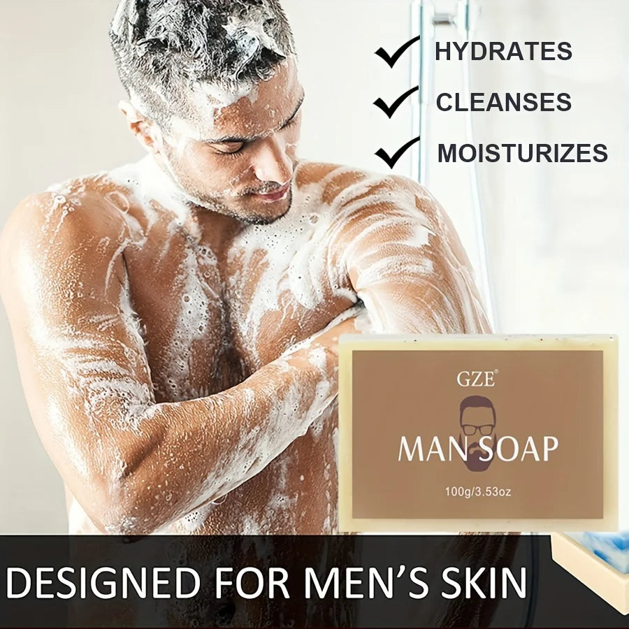 GZE Men's Exfoliating Scrub Bar 3-in-1 Body Face & Shaving Cleanser Hydrating Moisturizing Grooming Soap Men+Care Qme
