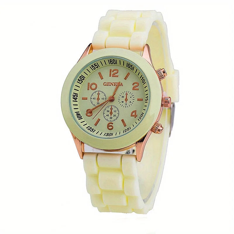 Watch Hot Sales Geneva Brand Silicone Women Watch Ladies Fashion Dress Quartz Wristwatch Female Watch montre relogio feminino Qme Yellow 1