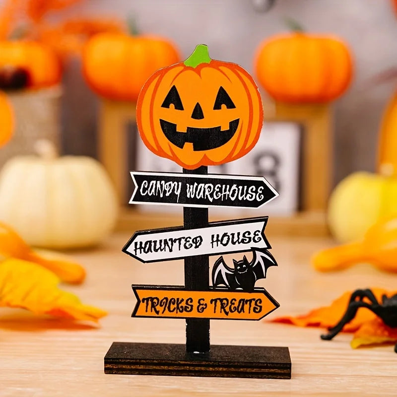 1 Halloween Tree Shaped Ghost Pumpkin Letter Wooden Ornament Qme Orange